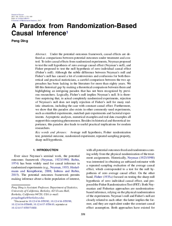 (PDF) A Paradox from Randomization-Based Causal Inference