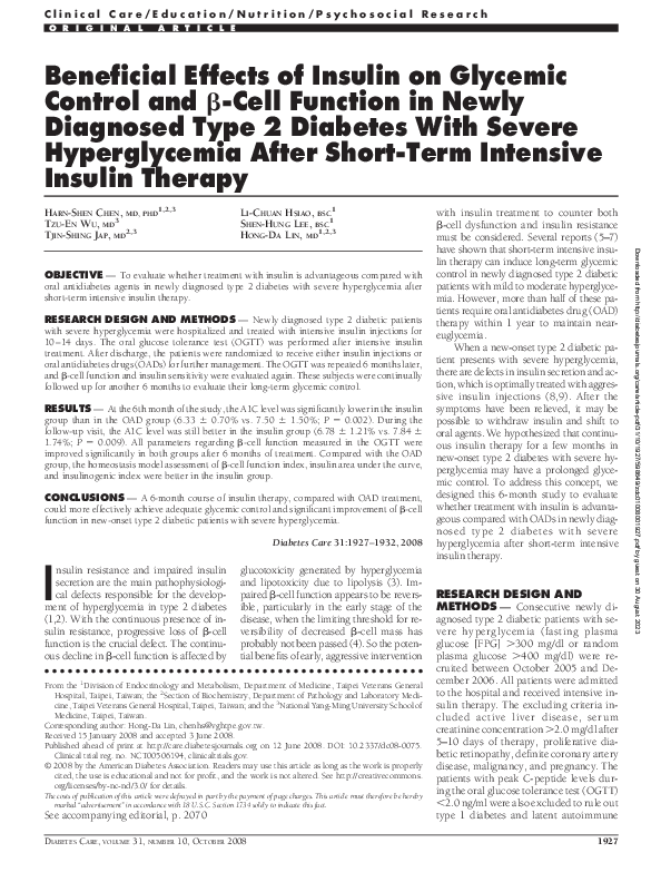 (PDF) Beneficial Effects of Insulin on Glycemic Control and β-Cell ...