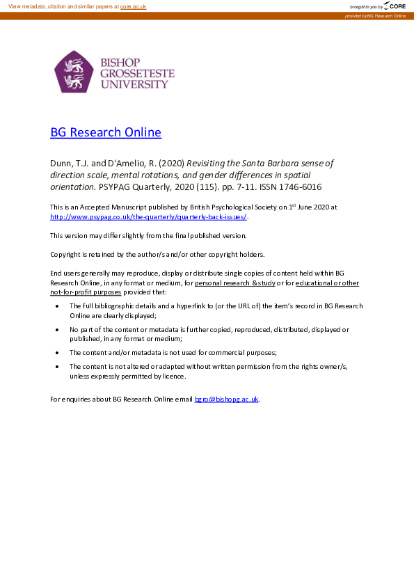 (PDF) Revisiting the Santa Barbara sense of direction scale, mental ...
