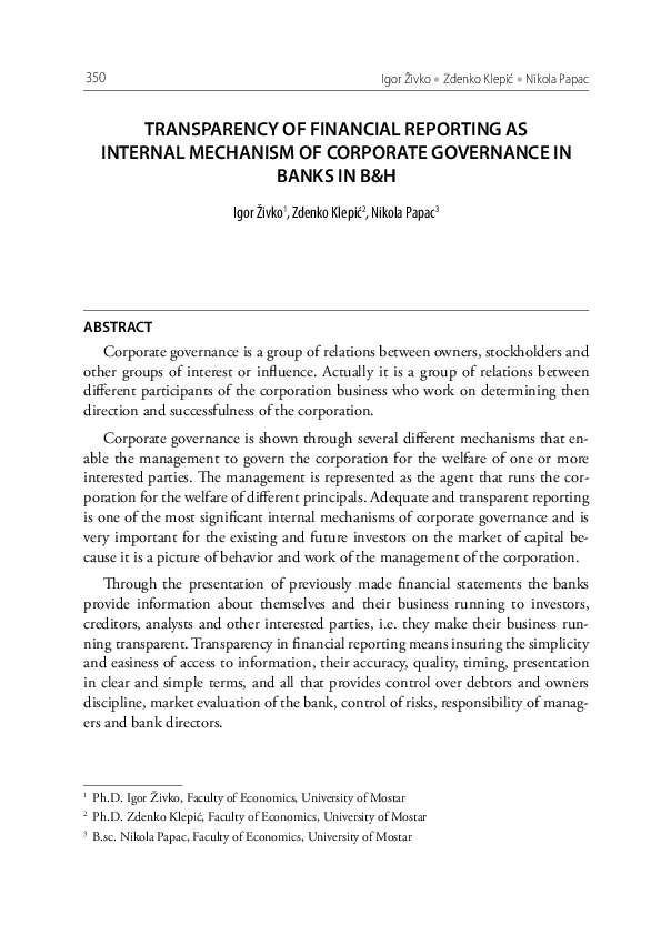 (PDF) Transparency of Financial Reporting as Internal Mechanism of ...