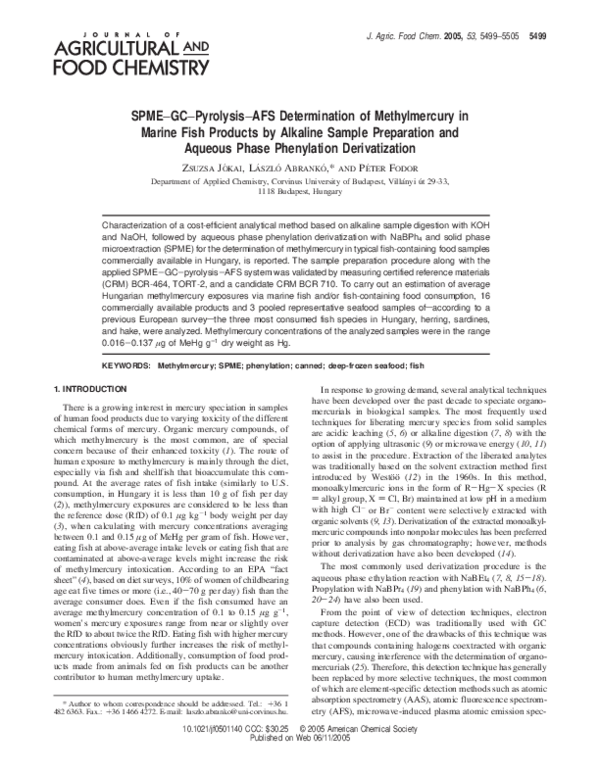 (PDF) SPME−GC−Pyrolysis−AFS Determination of Methylmercury in Marine ...