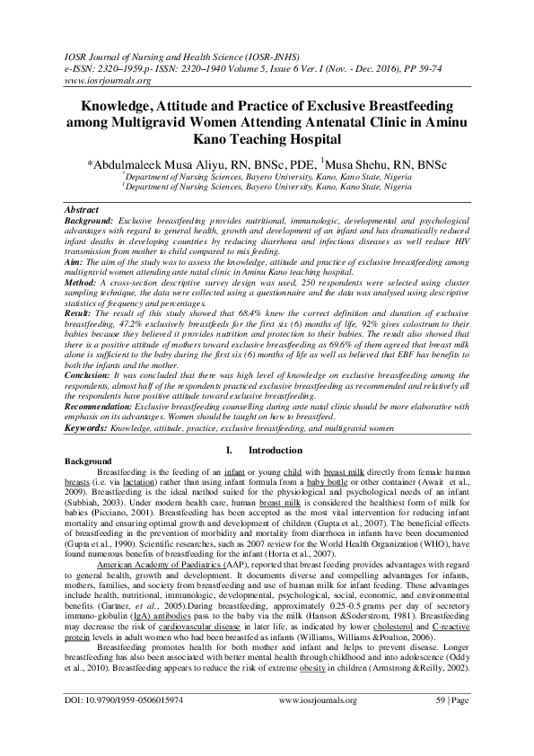(PDF) Knowledge, Attitude and Practice of Exclusive Breast Feeding ...