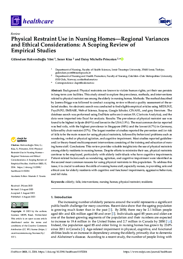(PDF) Physical Restraint Use in Nursing Homes—Regional Variances and ...