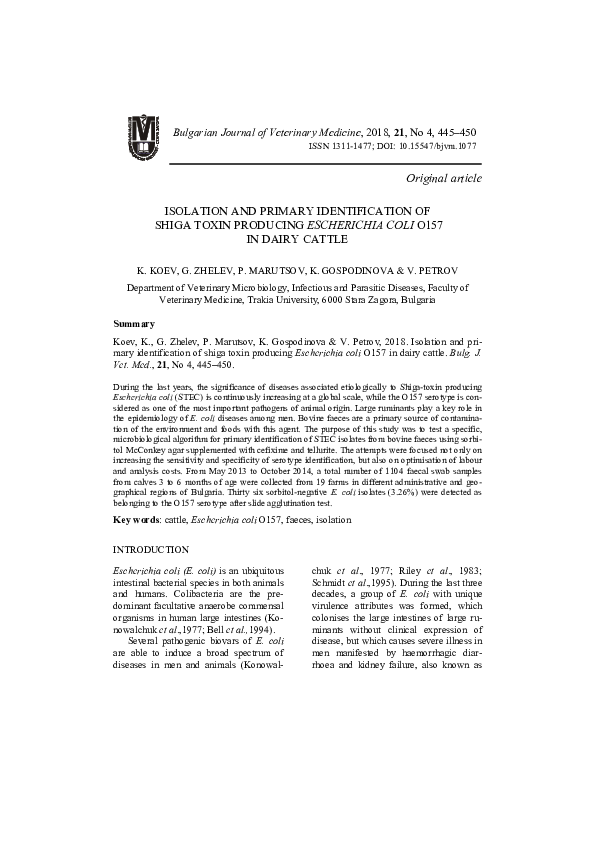 (PDF) Isolation and primary identification of shiga toxin producing ...