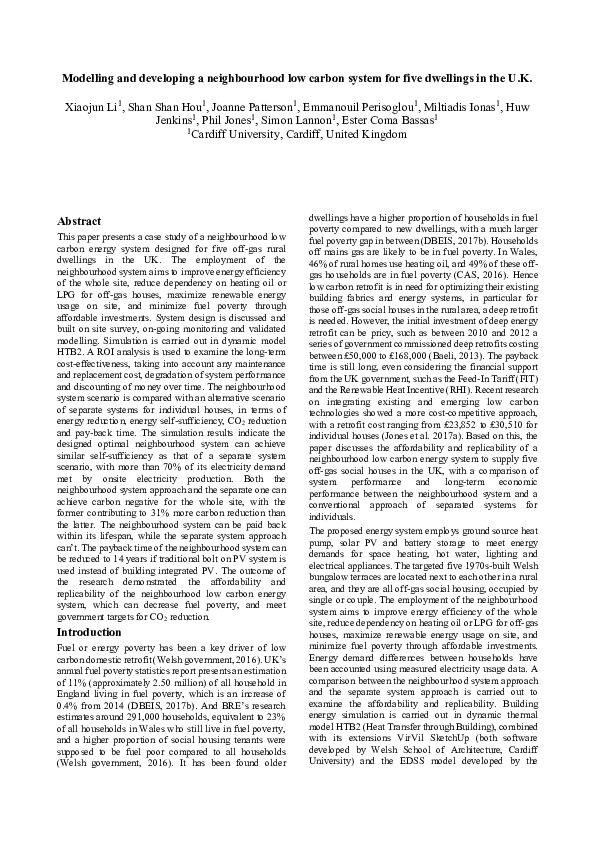 (PDF) Modelling And Developing A Neighbourhood Low Carbon System For ...