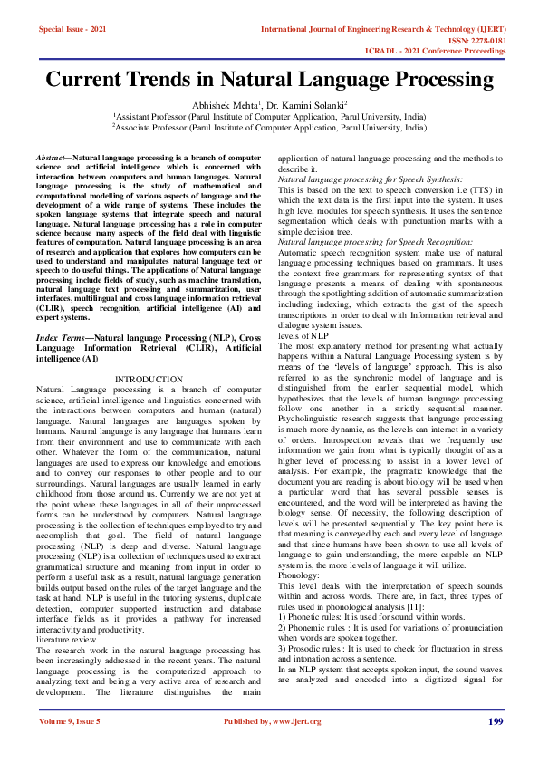 (PDF) Current Trends in Natural Language Processing