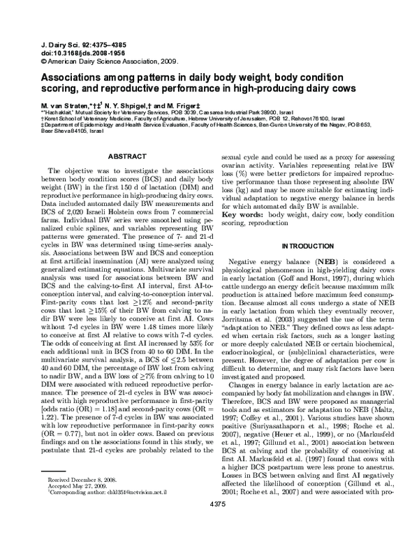 (PDF) Associations among patterns in daily body weight, body condition ...
