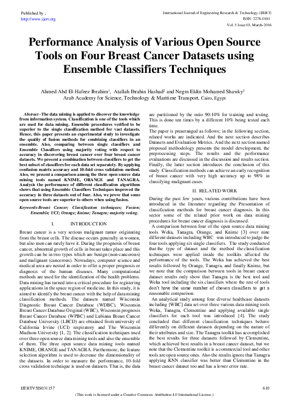 (PDF) Performance Analysis of Various Open Source Tools on Four Breast ...