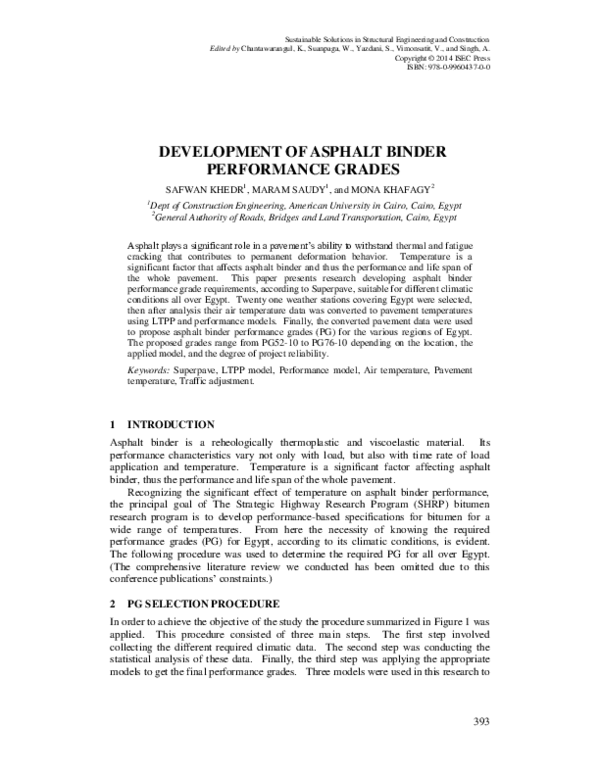 (PDF) Development of Asphalt Binder Performance Grades