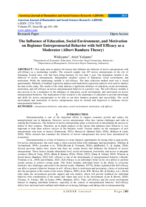 (PDF) The Influence of Education, Social Environment, and Motivation on ...
