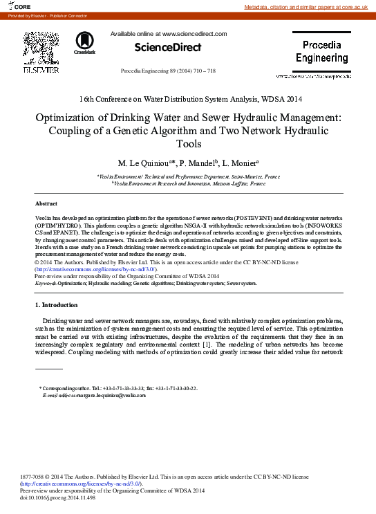 (PDF) Optimization of Drinking Water and Sewer Hydraulic Management ...