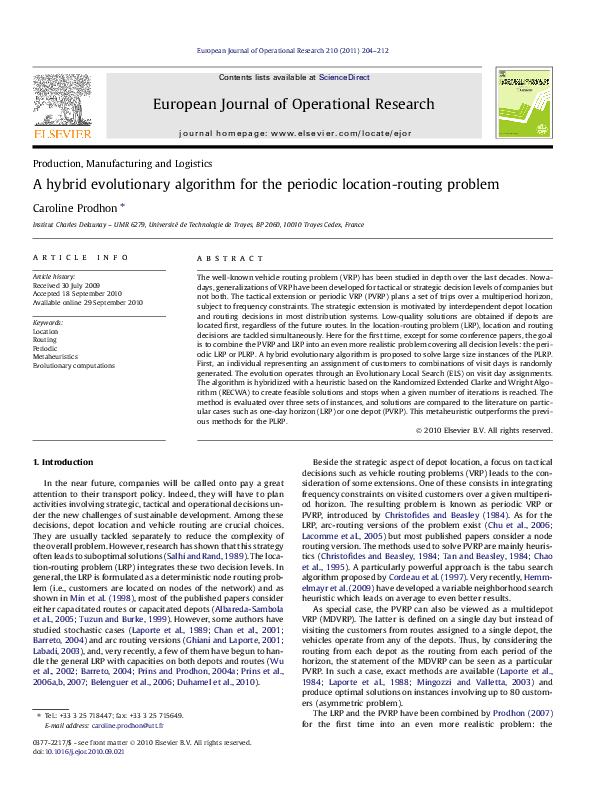 (PDF) A hybrid evolutionary algorithm for the periodic location-routing ...