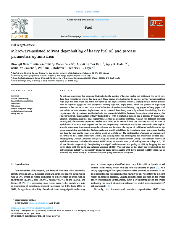 (PDF) Microwave-assisted solvent deasphalting of heavy fuel oil and ...