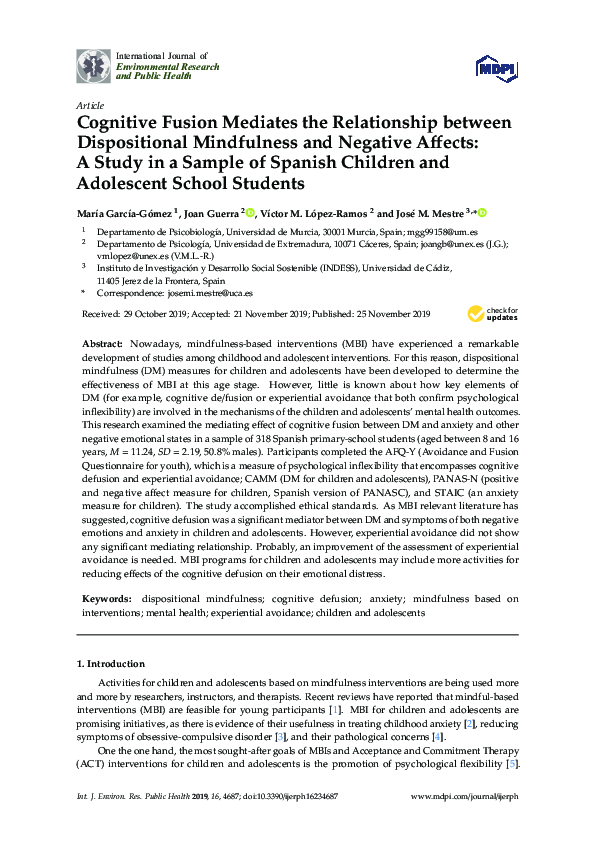 (PDF) Cognitive Fusion Mediates the Relationship between Dispositional ...