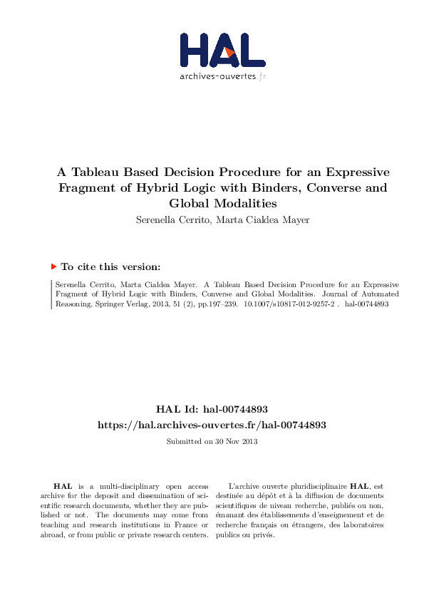 (PDF) A Tableau Based Decision Procedure for an Expressive Fragment of ...