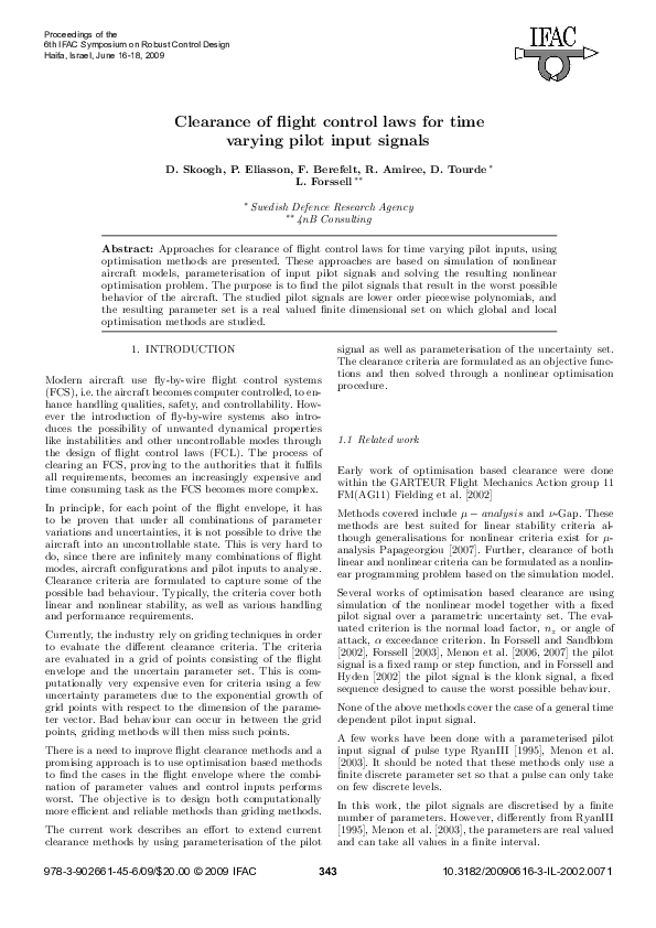 (PDF) Clearance of flight control laws for time varying pilot input signals