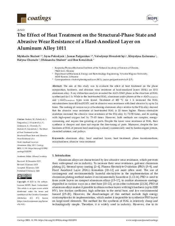 (PDF) The Effect of Heat Treatment on the Structural-Phase State and ...