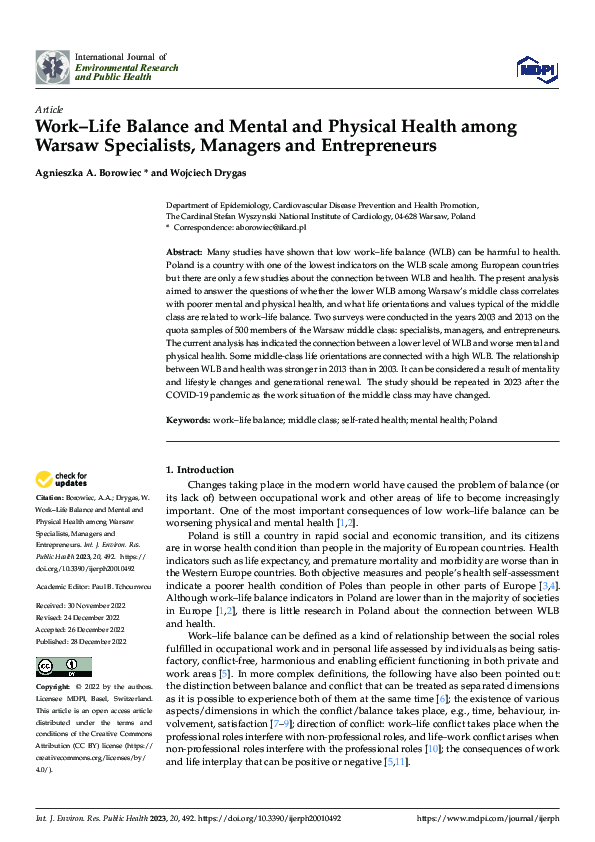 (PDF) Work–Life Balance and Mental and Physical Health among Warsaw ...