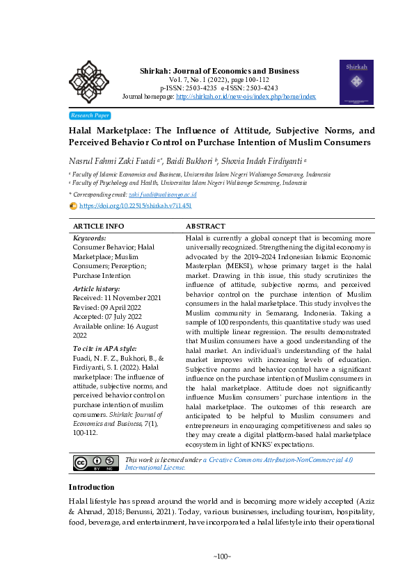 (PDF) Halal Marketplace: The Influence of Attitude, Subjective Norms ...