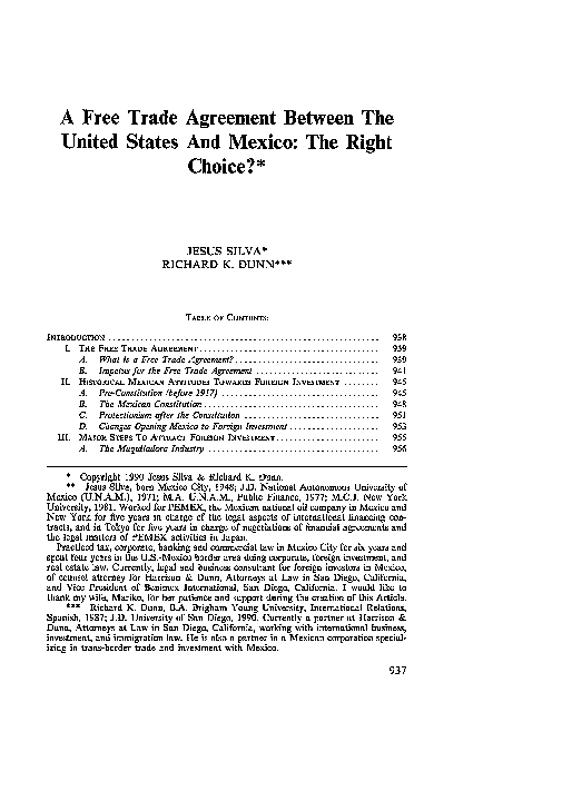 (PDF) Free Trade Agreement between the United States and Mexico: The ...
