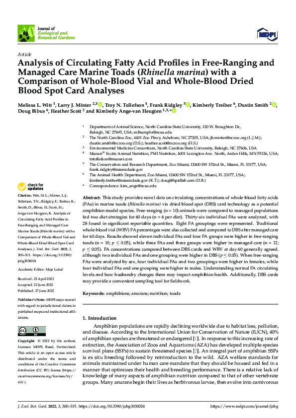 (PDF) Analysis of Circulating Fatty Acid Profiles in Free-Ranging and ...