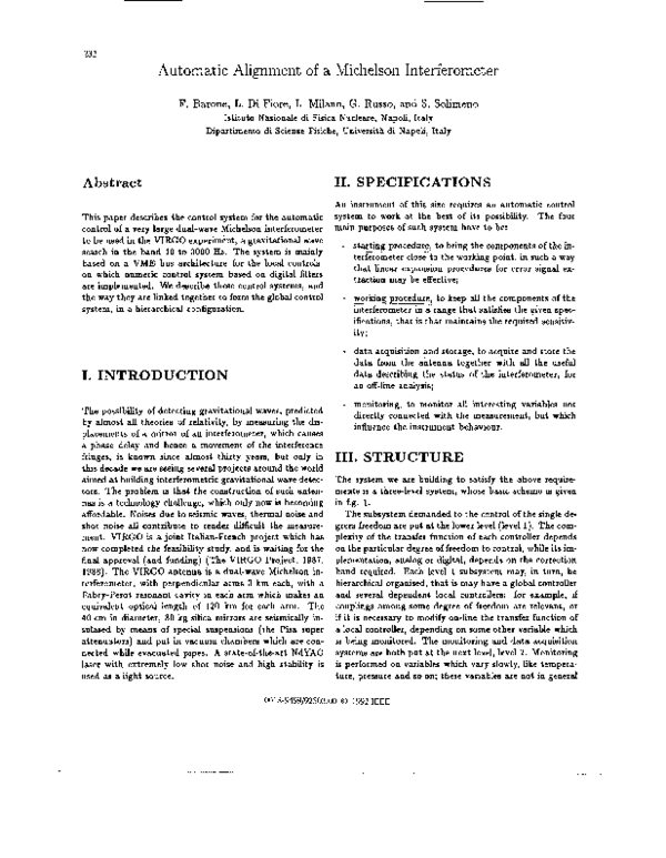 Pdf Automatic Alignment Of A Michelson Interferometer
