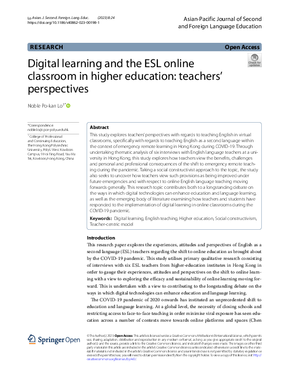 (PDF) Digital learning and the ESL online classroom in higher education ...
