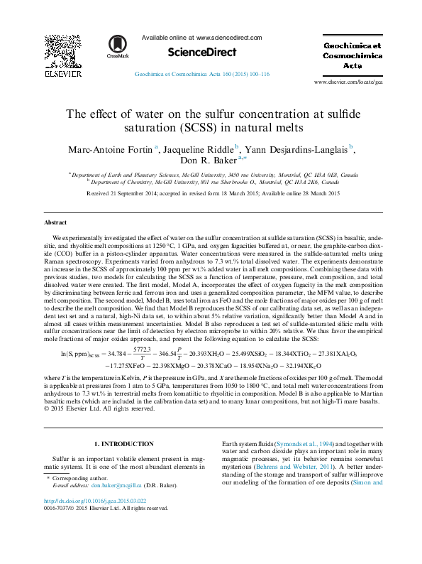 (PDF) The effect of water on the sulfur concentration at sulfide ...