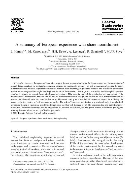 (PDF) A summary of European experience with shore nourishment