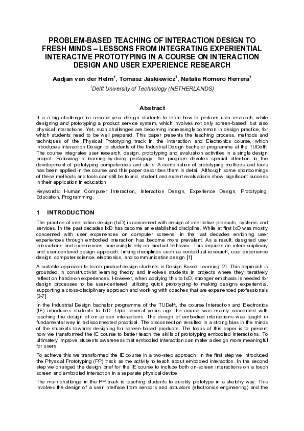 (PDF) Problem-based teaching of interaction design to fresh minds ...