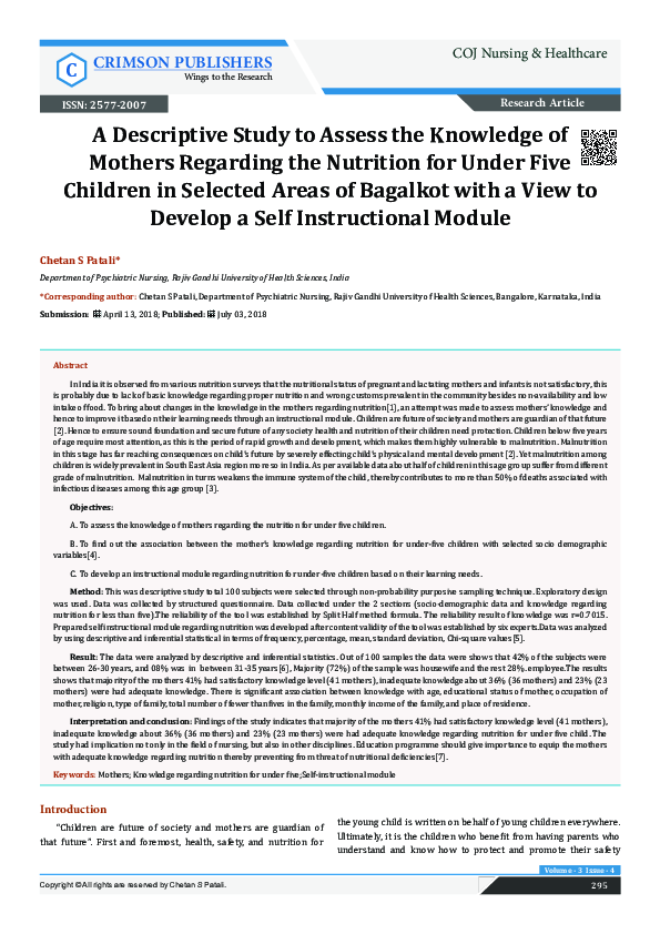 (PDF) A Descriptive Study to Assess the Knowledge of Mothers Regarding ...