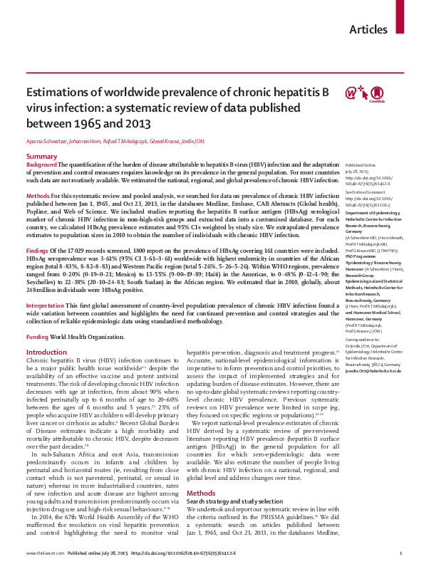 (PDF) Estimations of worldwide prevalence of chronic hepatitis B virus ...