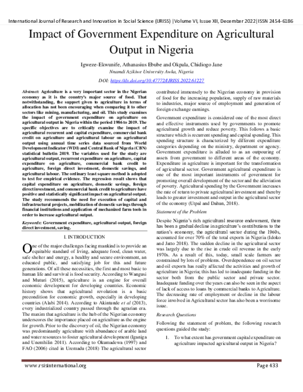 (PDF) Impact of Government Expenditure on Agricultural Output in Nigeria