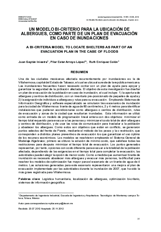 (PDF) A Bi-Criteria Model to Locate Shelters as Part of an Evacuation ...