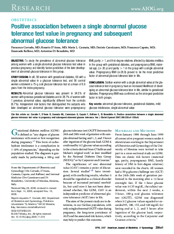 (PDF) Positive association between a single abnormal glucose tolerance ...