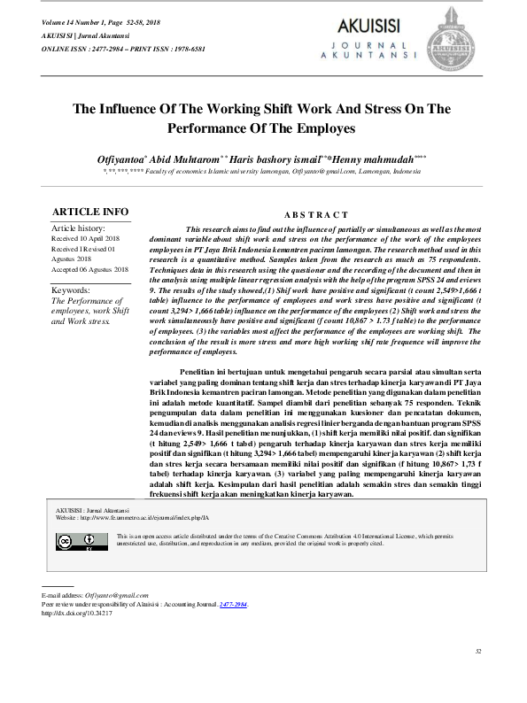(PDF) The Influence Of The Working Shift Work And Stress On The ...