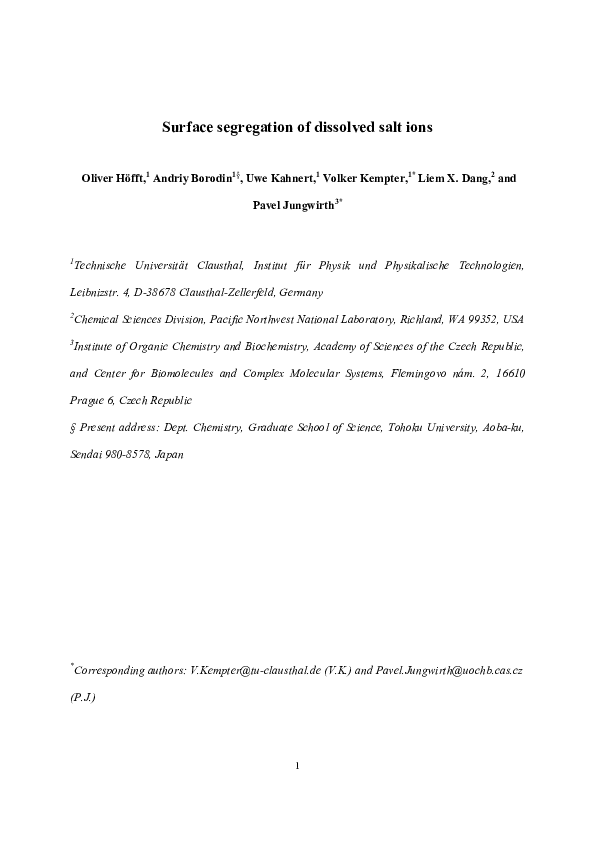 (PDF) Surface Segregation of Dissolved Salt Ions