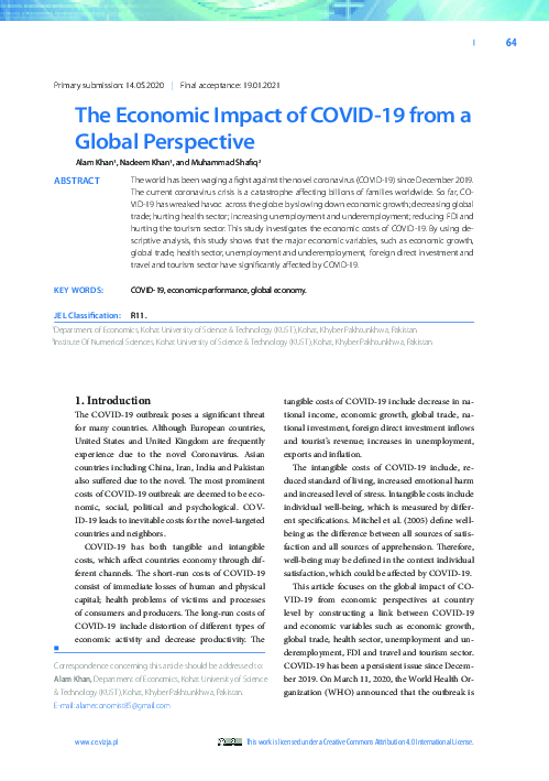 (PDF) The Economic Impact of COVID-19 from a Global Perspective