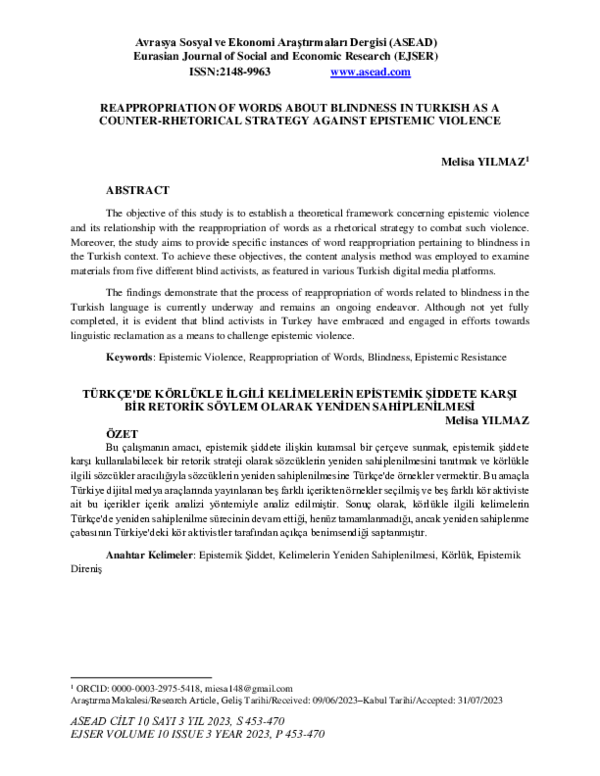 (PDF) Reappropriation of Words About Blindness in Turkish as a Counter ...