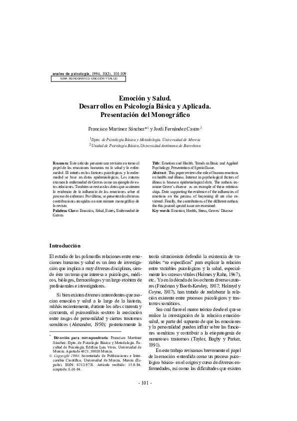 (PDF) Emoci n y Salud. Desarrollos en Psicolog a B sica y Aplicada ...