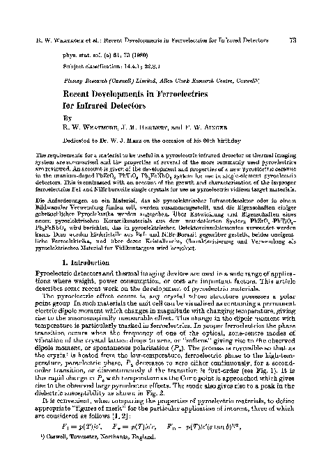 (PDF) Recent developments in ferroelectrics for infrared detectors