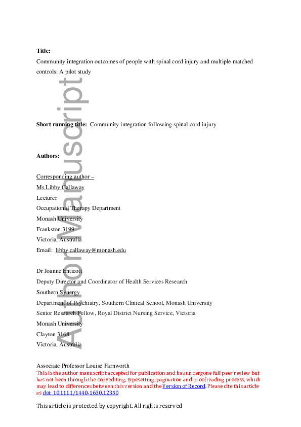 (PDF) Community integration outcomes of people with spinal cord injury ...