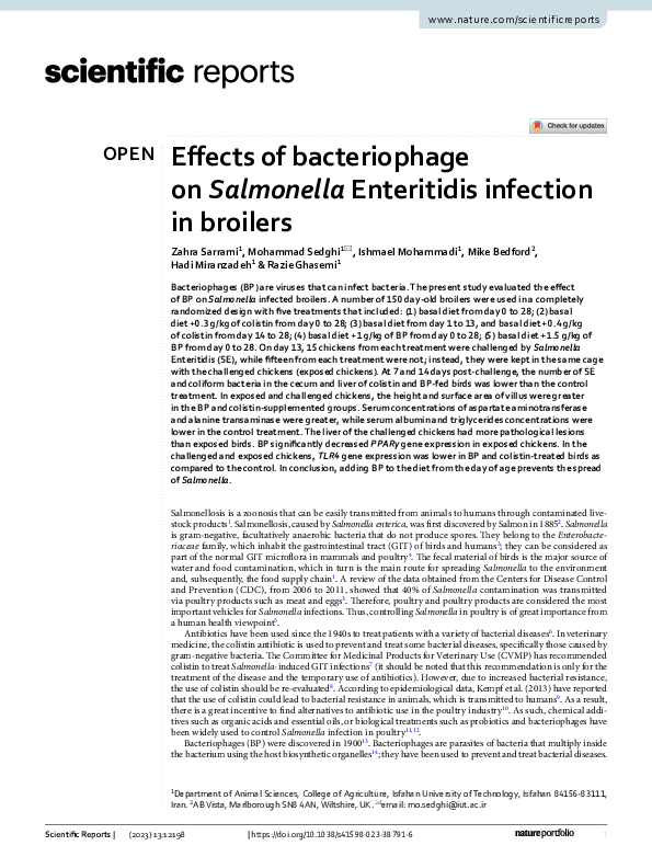 (PDF) Effects of bacteriophage on Salmonella Enteritidis infection in ...