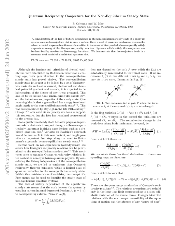 (PDF) Quantum reciprocity conjecture for the non-equilibrium steady ...