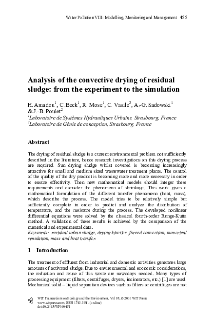 (PDF) Analysis of the convective drying of residual sludge: from the ...