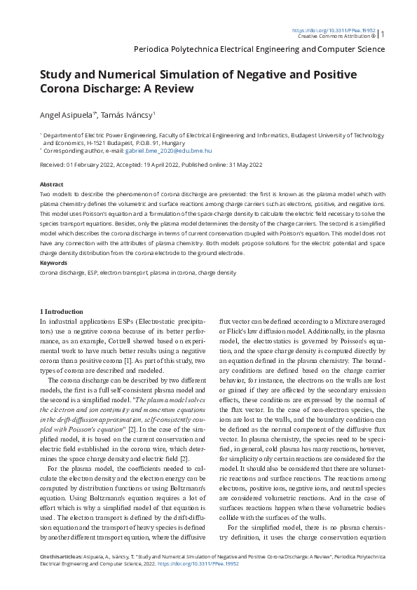 (PDF) Study and Numerical Simulation of Negative and Positive Corona ...