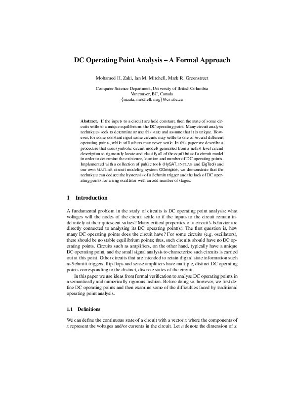 (PDF) DC Operating Point Analysis – A Formal Approach