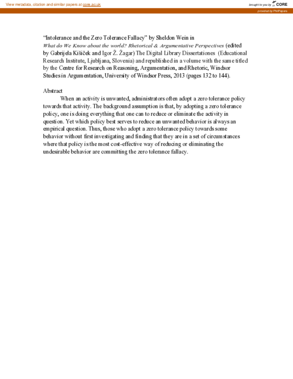 Intolerance and the Zero Tolerance Fallacy