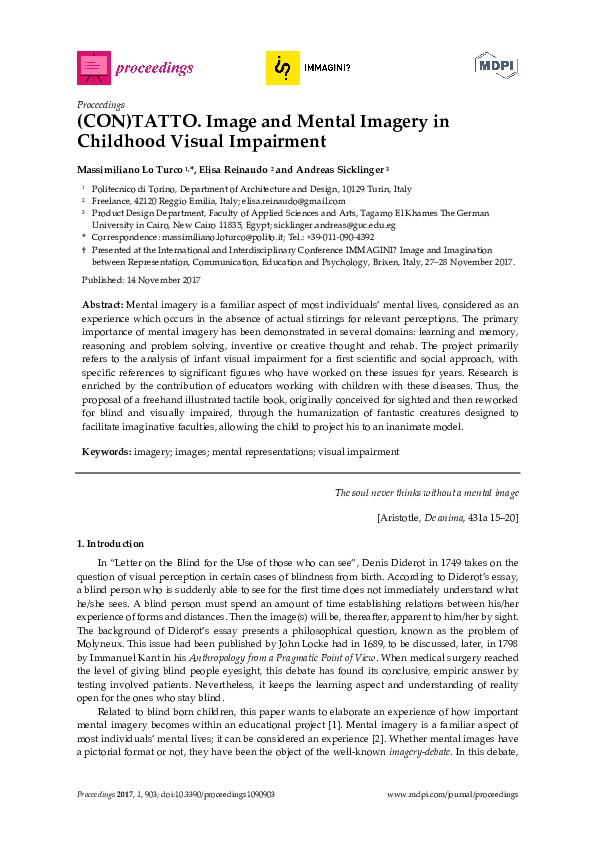 (PDF) (CON)TATTO. Image and Mental Imagery in Childhood Visual Impairment