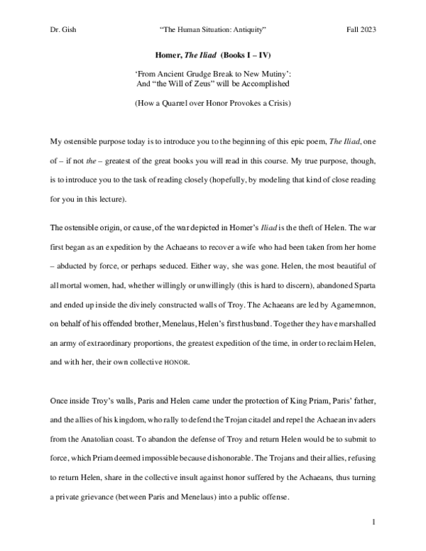 (PDF) The Rage of Achilles: Homer's Iliad I-IV